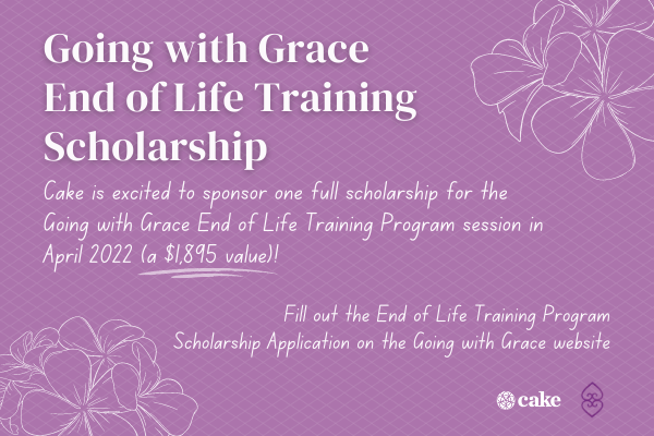 Text about the Going with Grace scholarship with images of flowers